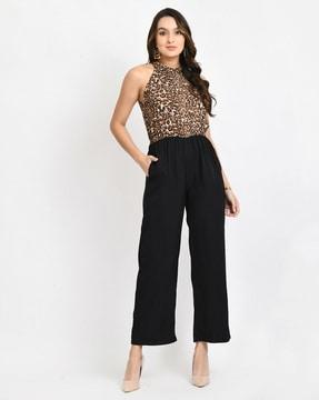 animal print halter-neck jumpsuit