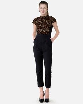 animal print high-neck jumpsuit