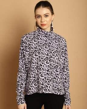 animal print high-neck top