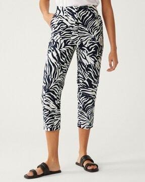 animal print high-rise slim fit trousers