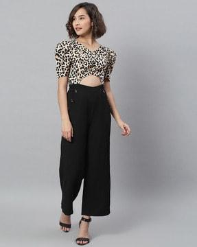 animal print jumpsuit with cutout