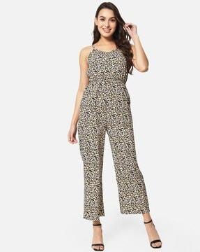 animal print jumpsuit with strappy sleeves