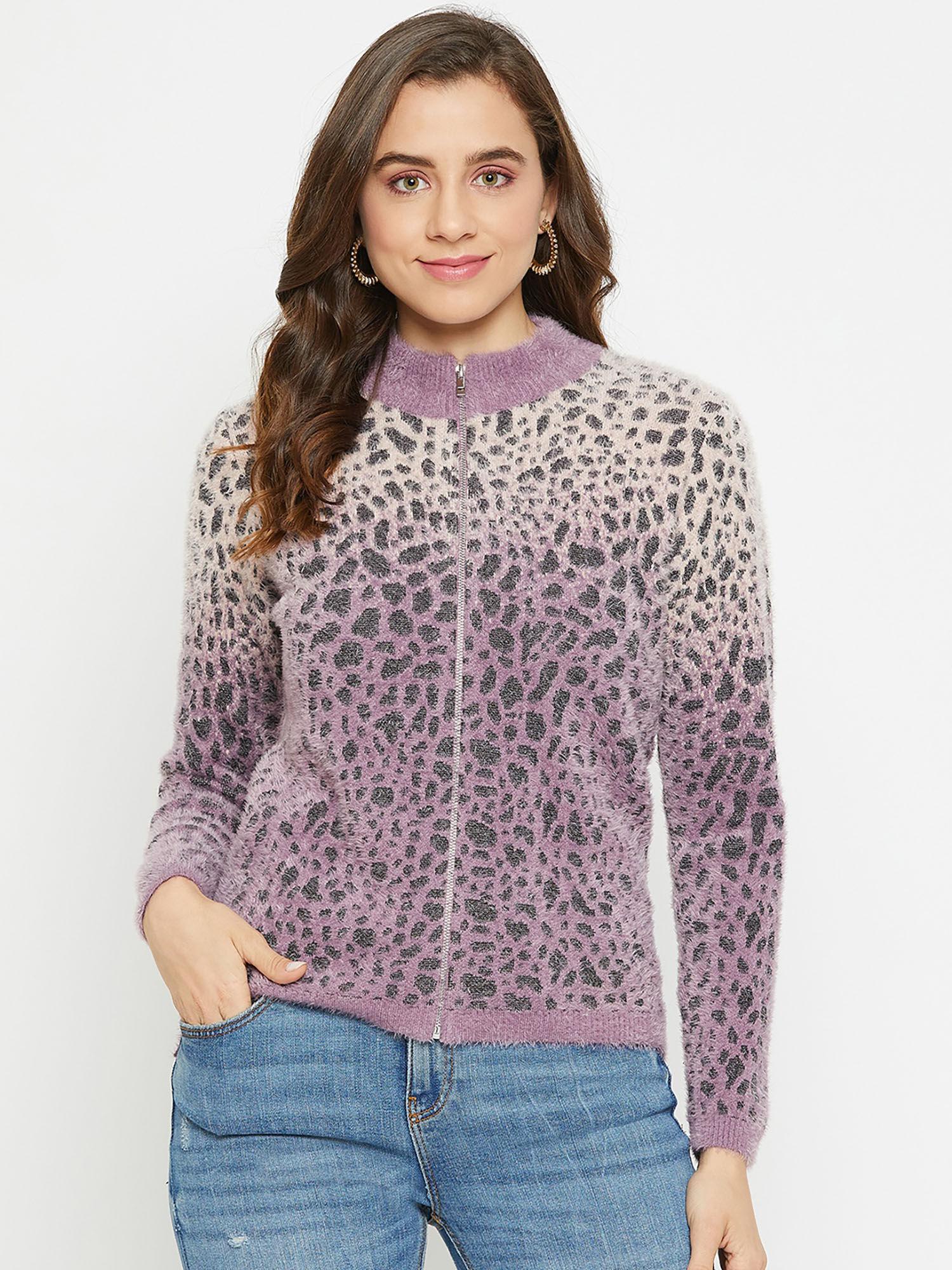 animal print lilac cardigan