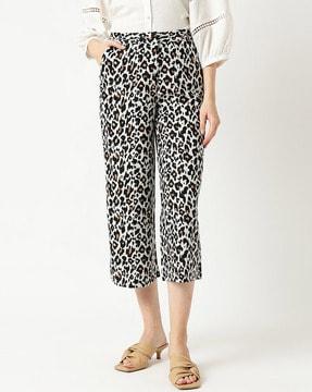 animal print linen mix relaxed fit trousers