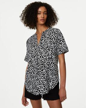 animal print linen popover blouse