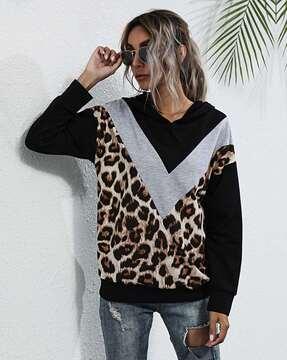 animal print loose fit hoodie