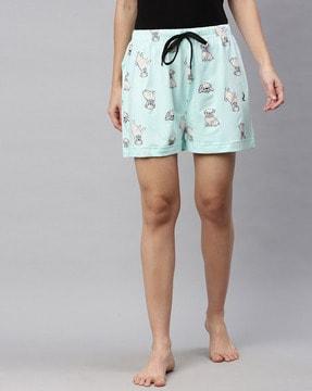 animal print mid-rise shorts with drawstring waistband