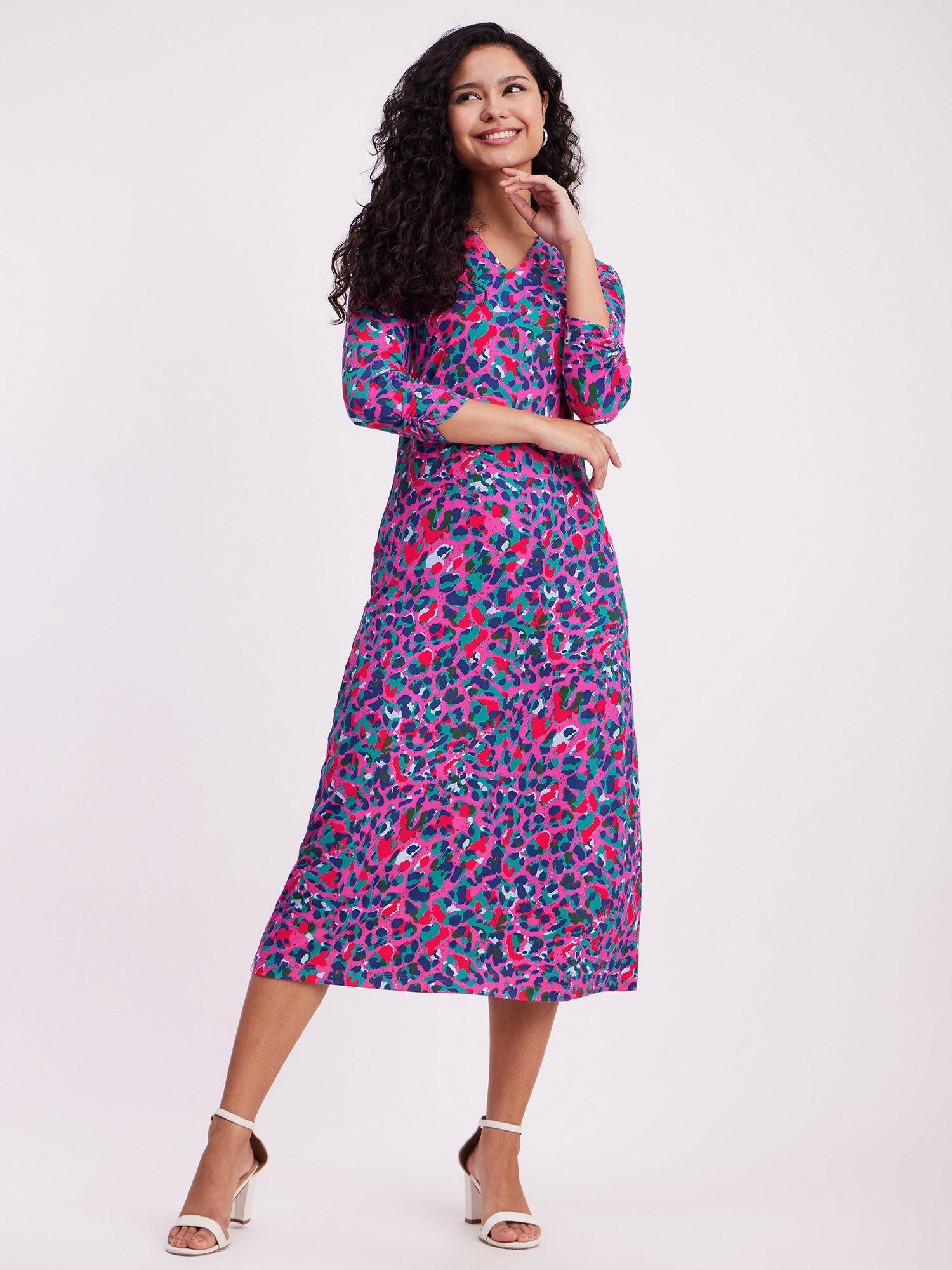 animal print midi dress - multicolour