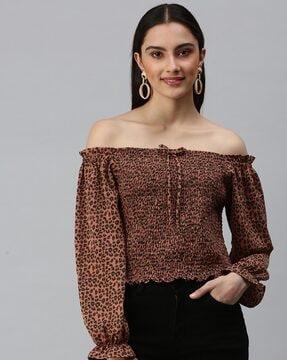 animal print off-shoulder top