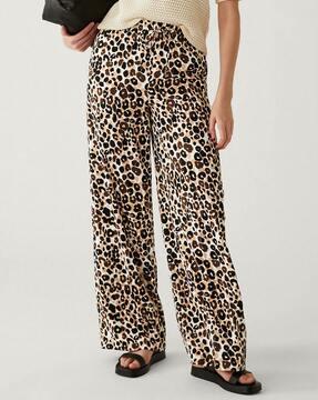 animal print pants with elasticated drawstring waist