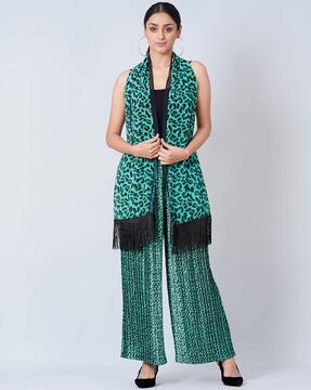 animal print pleated palazzos & stole set