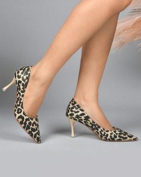 animal print pointed-toe kitten heels