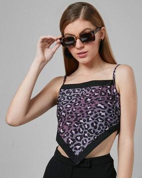 animal print polyester crop-top