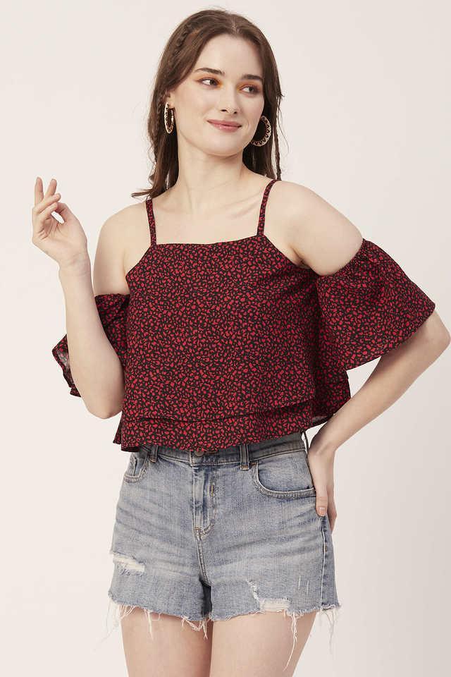 animal print rayon square neck womens top