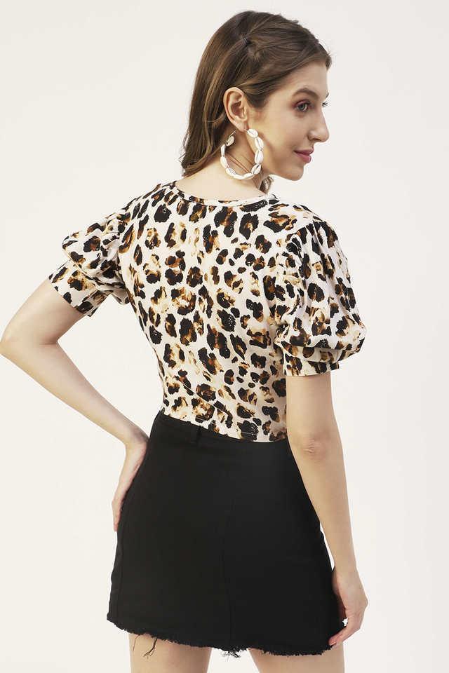 animal print rayon v neck womens top