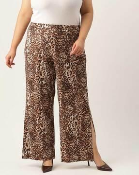 animal print relaxed fit palazzos with side slits