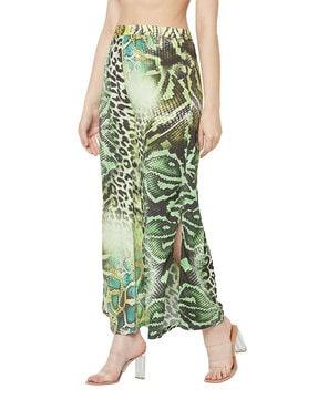 animal print relaxed fit pants with side slits