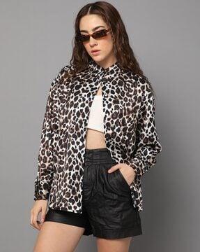 animal print relaxed fit satin shirt