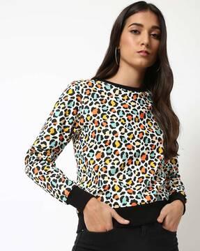 animal print round-neck sweatshirt