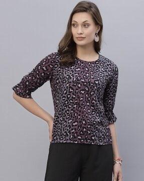 animal print round neck top