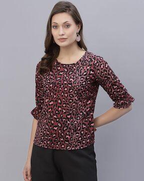 animal print round neck top