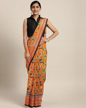 animal print saree with unstitched blouse