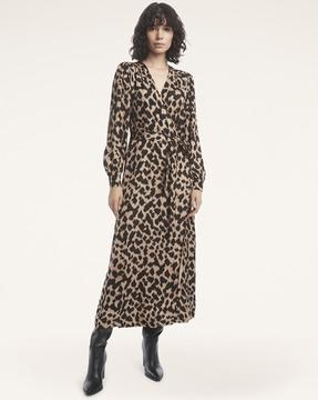 animal print sateen wrap dress