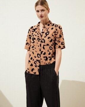 animal print shirt with patch pockets