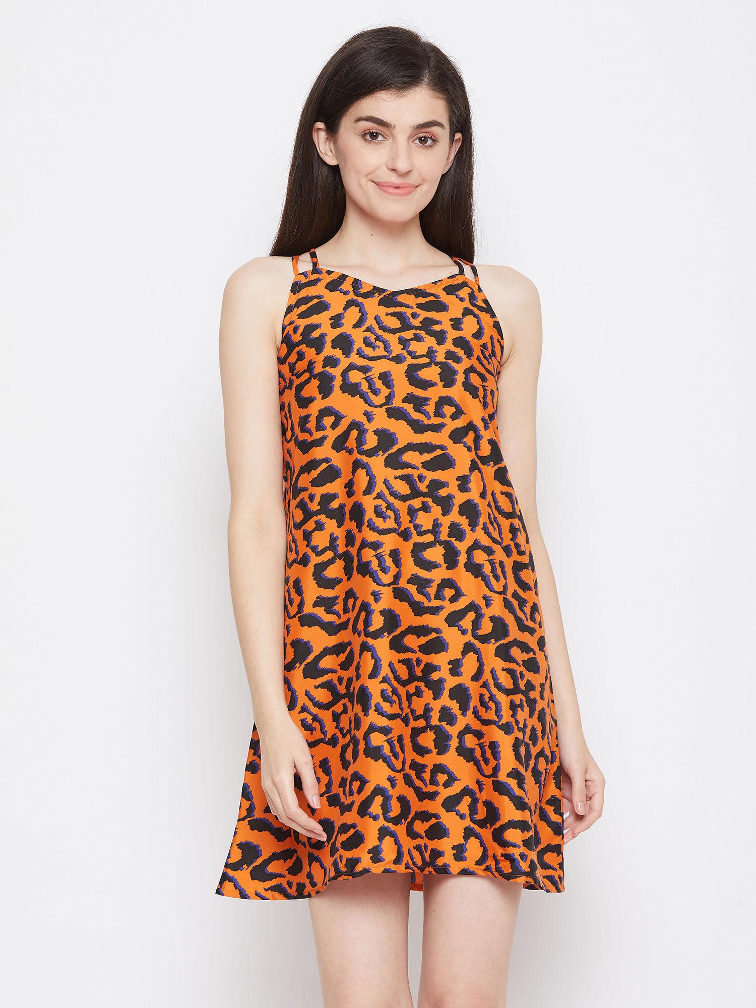 animal print short night dress - crepe - brown