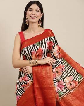 animal print silk saree with blouse piece