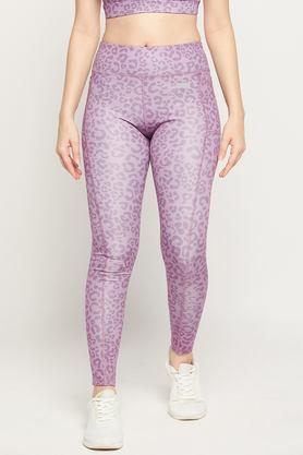 animal print skinny fit spandex women's active wear tights - purple