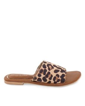 animal print slip-on flat sandals