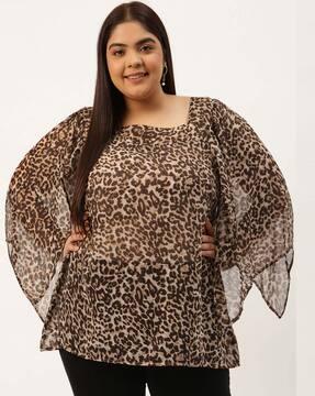 animal print square-neck top