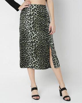 animal print straight skirt with side slit