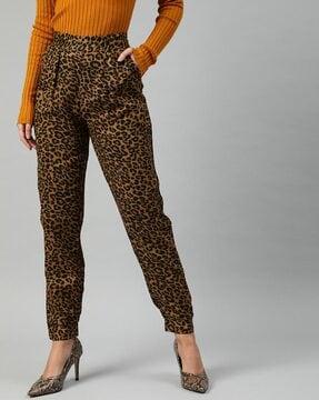 animal print tapered fit trousers