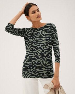 animal print top with boat neck