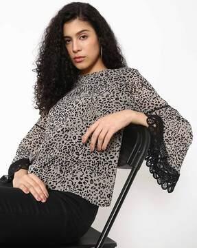 animal print top with lace trim