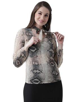 animal print top with neck tie-up