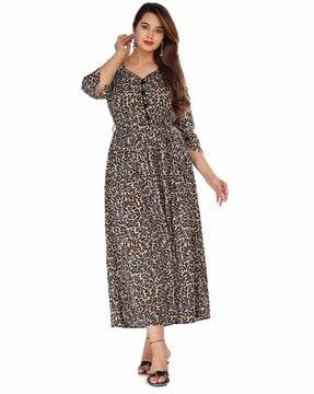 animal print v-neck a-line dress