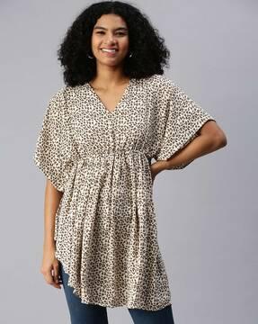 animal print v-neck empire dress