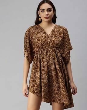 animal print v-neck empire dress