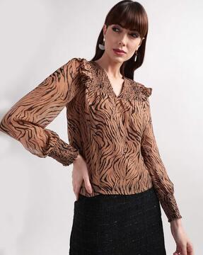 animal print v-neck top