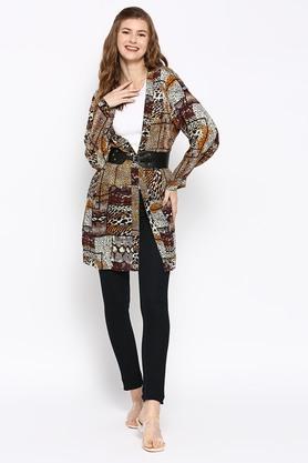 animal print viscose relaxed fit womens jacket - brown