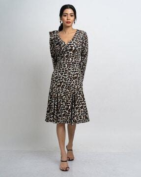 animal printed a-line midi dress