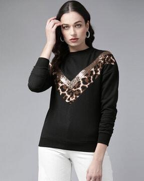 animal printed full-sleeves sweat-shirt