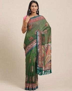 animal printed saree with tassels & unstitched blouse piece