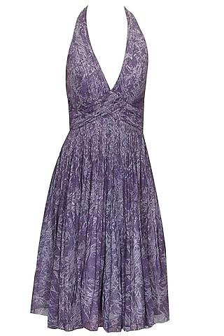 anita dongre- purple and grey woven halter neck dress