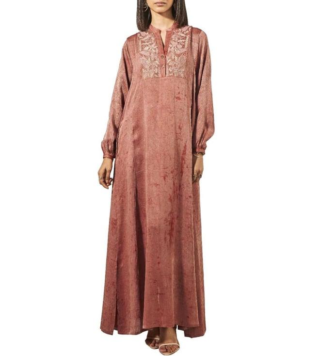 anita dongre grassroot pink sahla dabu hand-block printed kaftan - pink