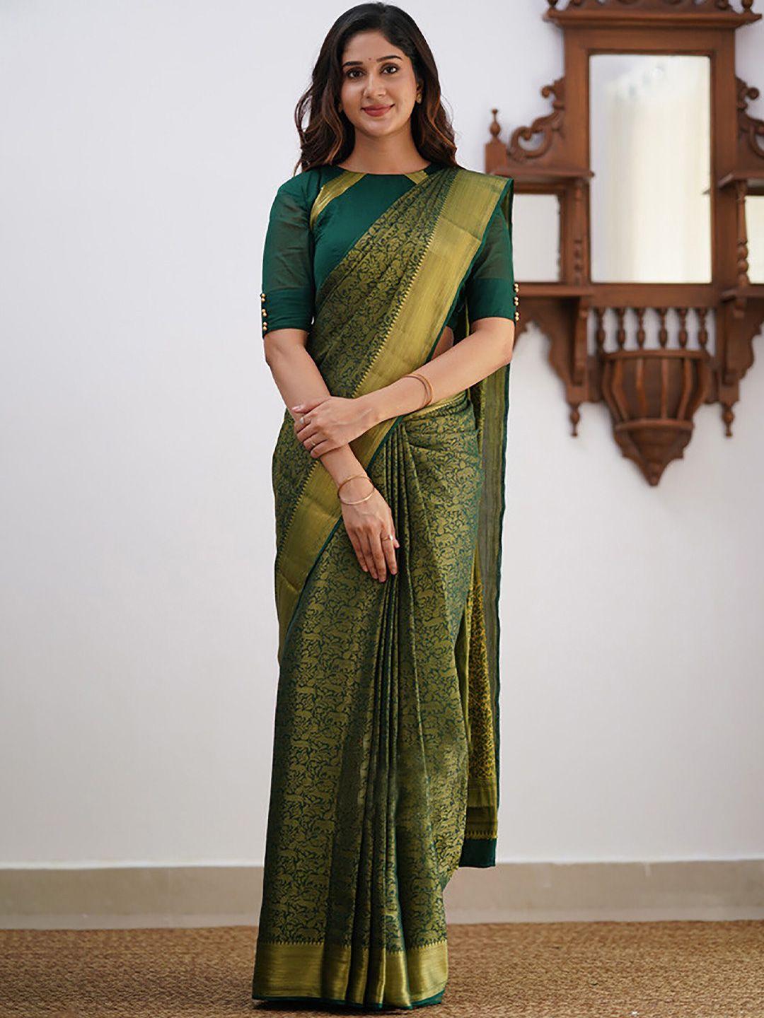 anjaneya sarees green silk blend designer banarasi saree