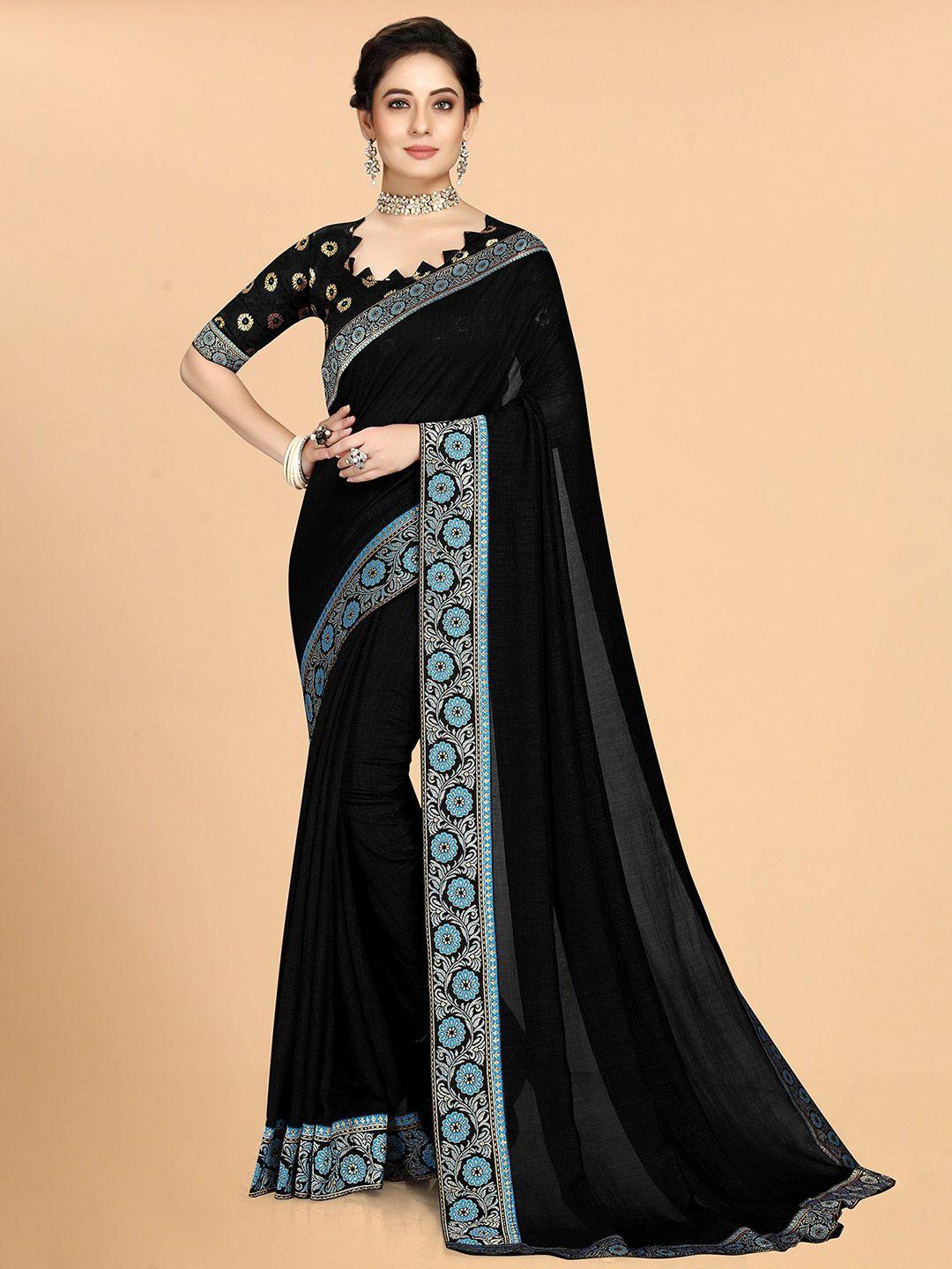 anjaneya sarees black & blue zari silk blend  saree
